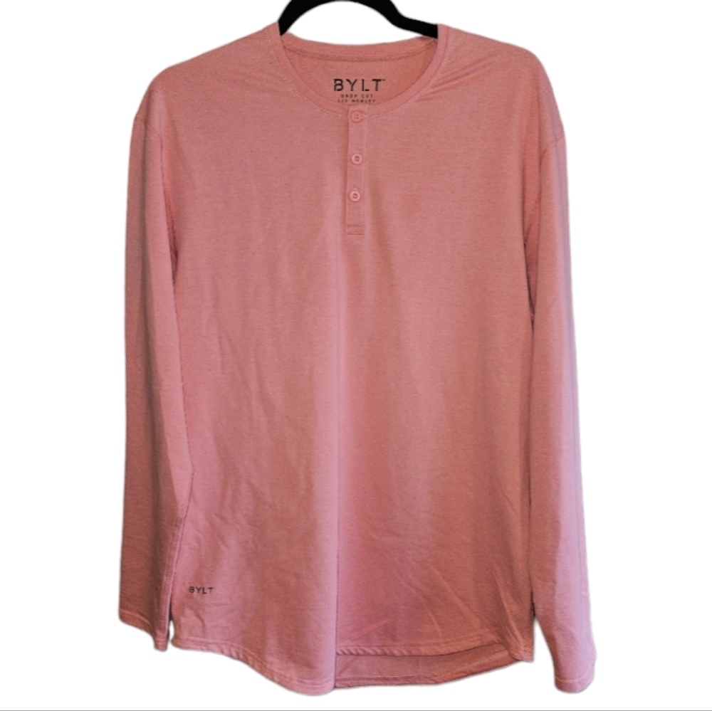 BYLT Drop Cut Shirt Lux Long Sleeve Henley Men's Size Medium Salmon